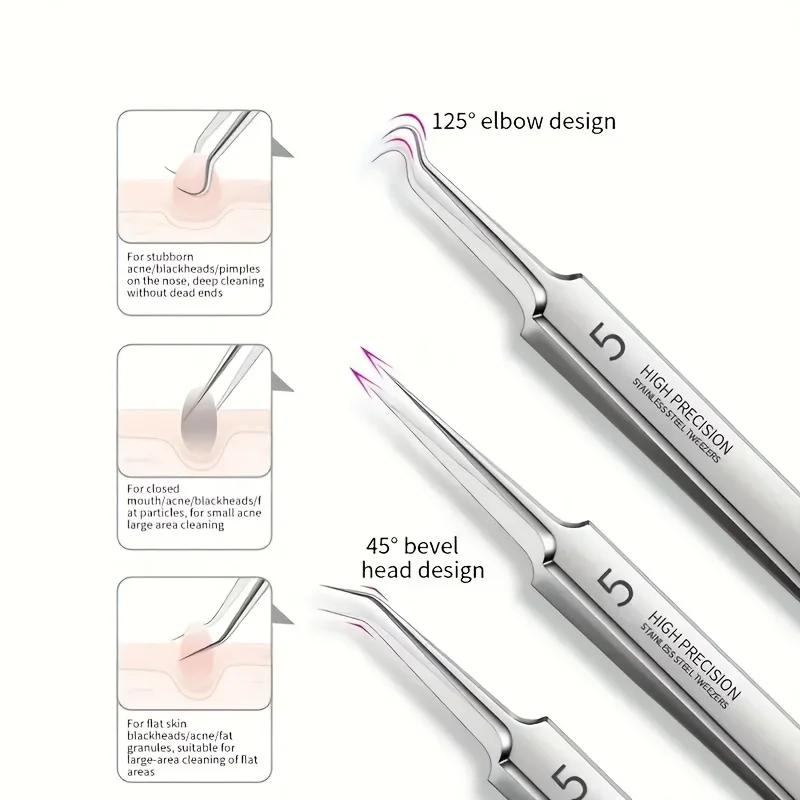 1/3pcs Extra Fine No. 5 Cellular Acne Blackhead Tweezers,Facial Beauty Remove Acne Needle Tools for Skin Care,Blackhead clip - Image 3
