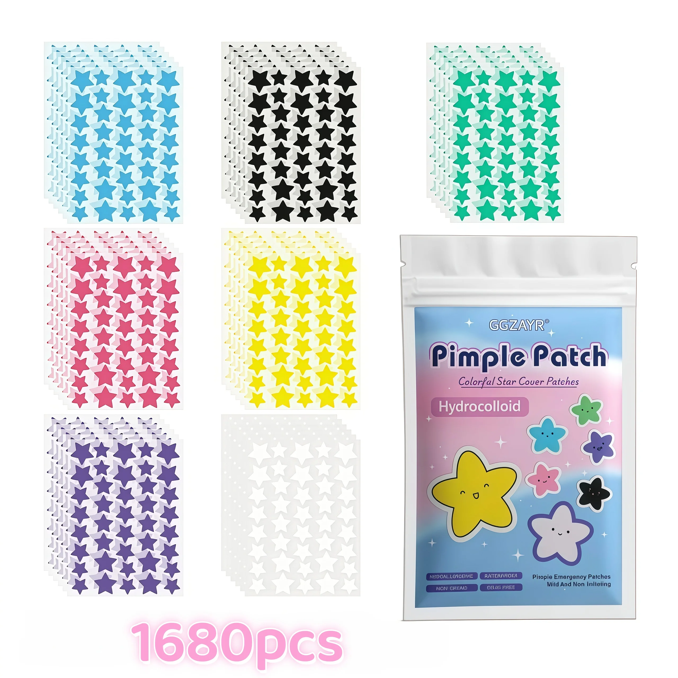 280/1120/1680pcs Seven-Color Star Pimple Patches – Invisible Hydrocolloid Dots for Fun & Gentle Skincare - Image 4