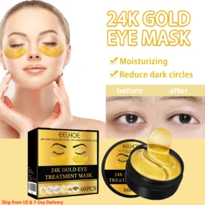60PCS 24K Gold Eye Mask Anti Dark Circles Removal Eyes Bags Moisturizing Firming Eye Patches Eyes Skin Care Products